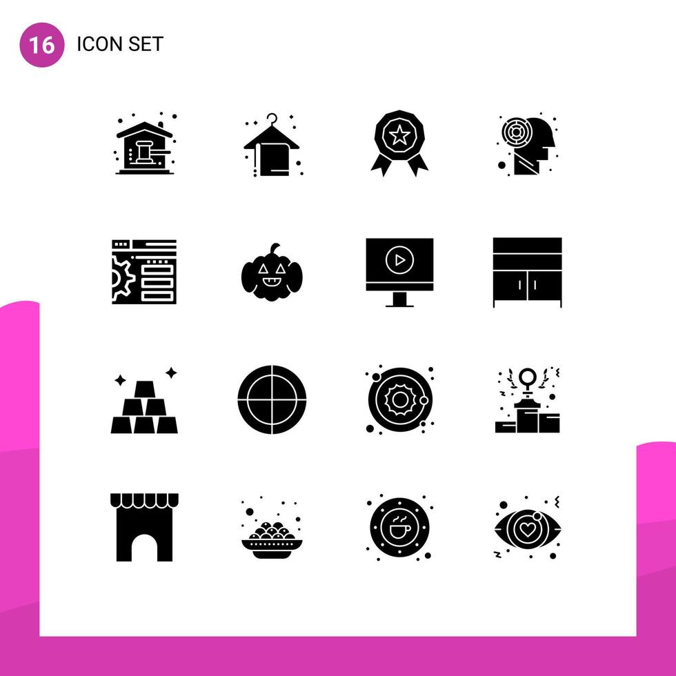 fast glyf packa av 16 universell symboler av webb design sommar hjärna labyrint redigerbar vektor design element