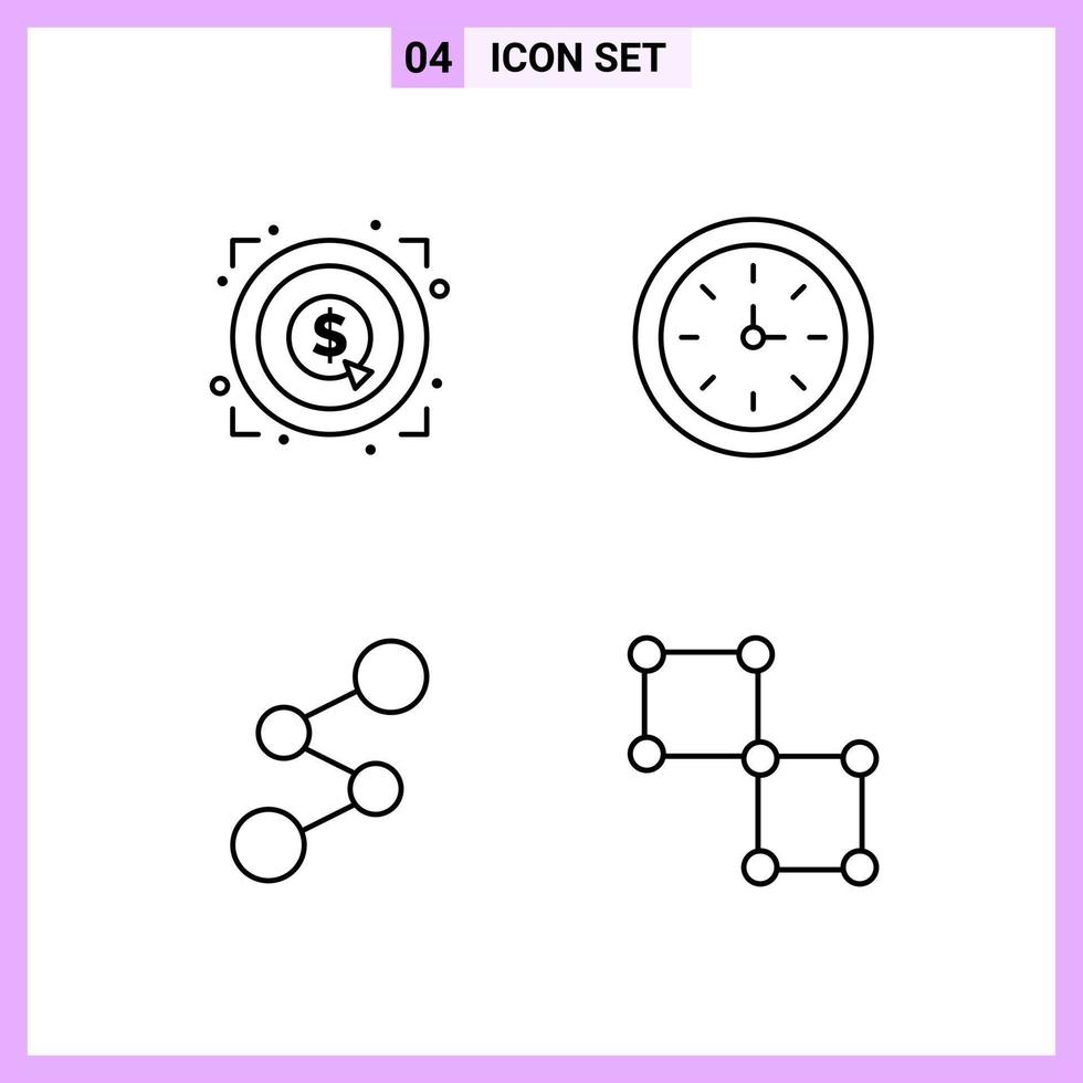 4 Symbole in Linienstil-Umrisssymbolen auf weißem Hintergrund kreative Vektorzeichen für Web-Mobile und Druck vektor