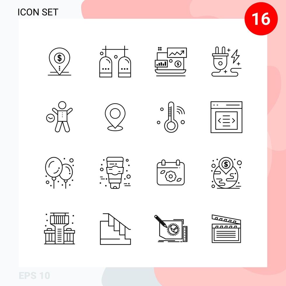 vektor packa av 16 ikoner i linje stil kreativ översikt packa isolerat på vit bakgrund för webb och mobil