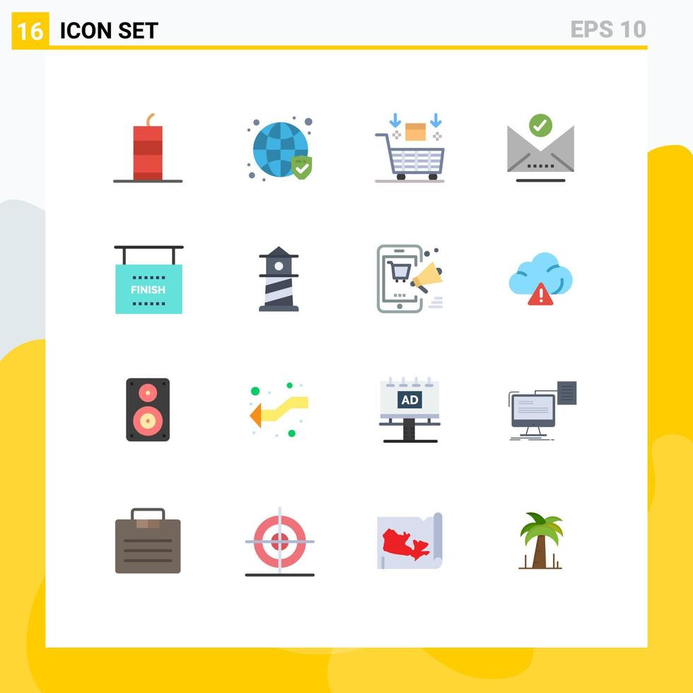 uppsättning av 16 vektor platt färger på rutnät för Välj e-post verified kolla upp mark handla redigerbar packa av kreativ vektor design element