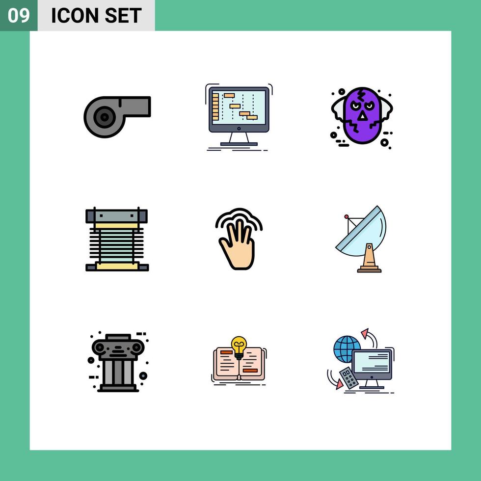 piktogram uppsättning av 9 enkel fylld linje platt färger av fingrar cpu halloween kyl- dator redigerbar vektor design element