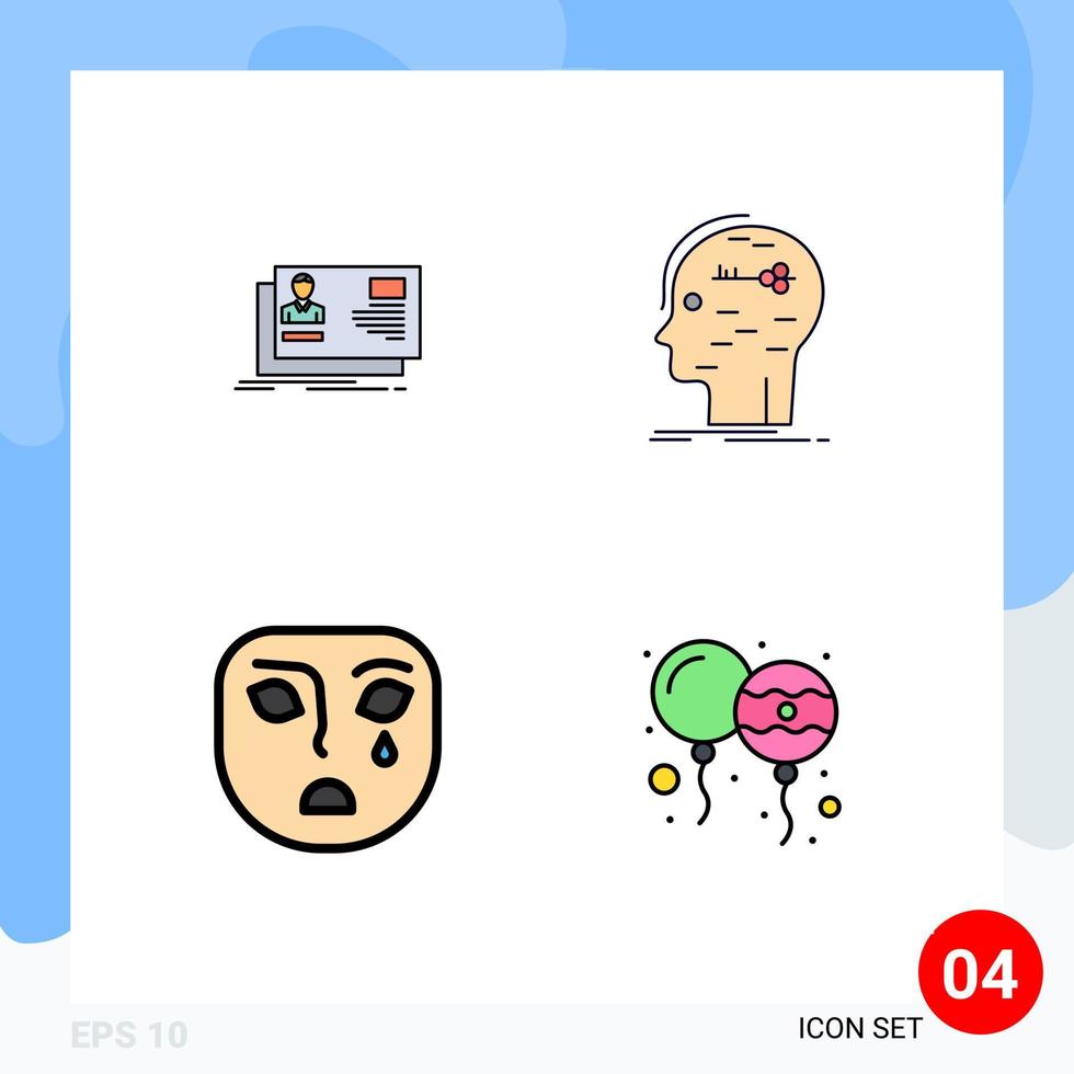 4 gefülltes flaches Farbkonzept für mobile Websites und Apps ID Mind Card Hack Face editierbare Vektordesign-Elemente vektor
