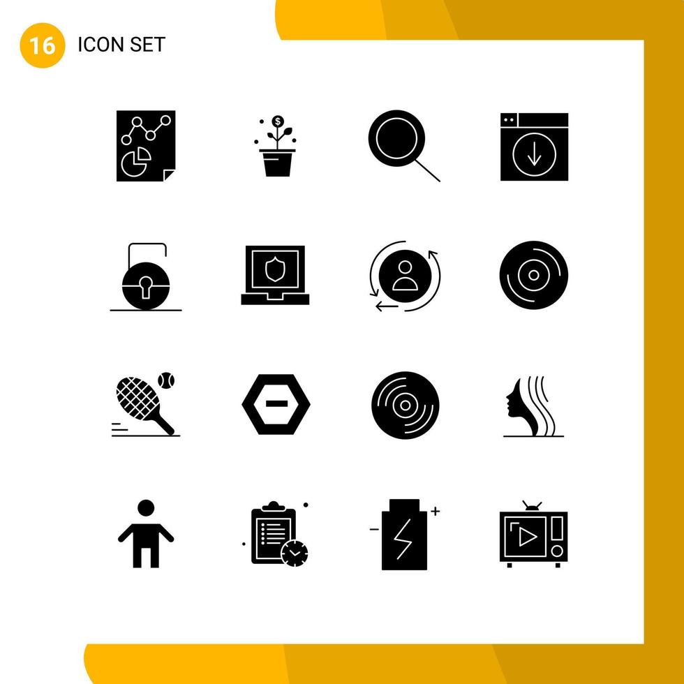 16 universelle Solid-Glyphen-Sets für Web- und mobile Anwendungen Lock Pad Application Plant Down Design editierbare Vektordesign-Elemente vektor