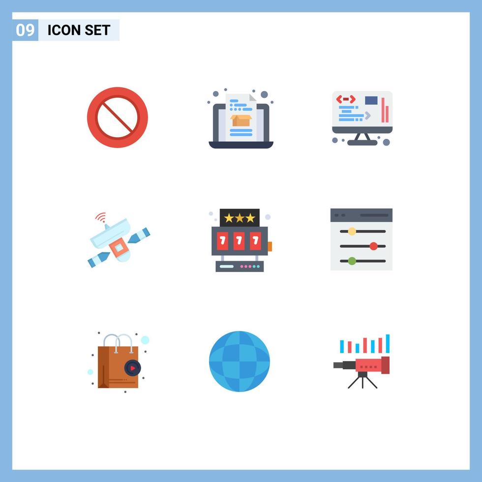 piktogram uppsättning av 9 enkel platt färger av spel spår maskin förvaltning signal radar redigerbar vektor design element