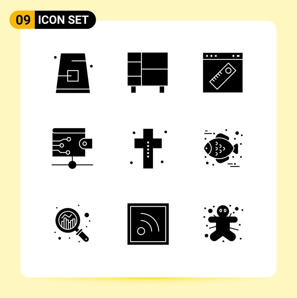 9 universell fast glyf tecken symboler av plånbok moln hus hemsida verktyg redigerbar vektor design element