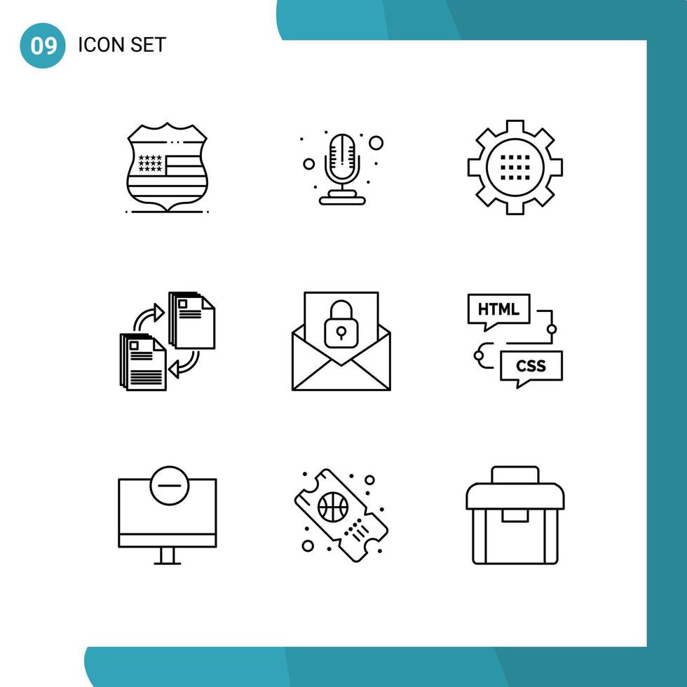 översikt packa av 9 universell symboler av kommunikation dokumentera konfiguration fil delning redigerbar vektor design element