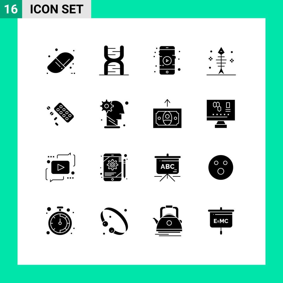 satz von 16 modernen ui-symbolen symbolzeichen für tablettenmedizin mobile meeresfrüchte fisch editierbare vektordesignelemente vektor