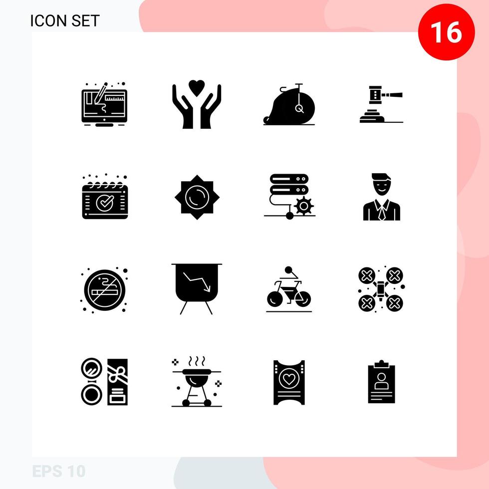 redigerbar vektor linje packa av 16 enkel fast glyfer av bedöma klubban gammal domstol verkan redigerbar vektor design element