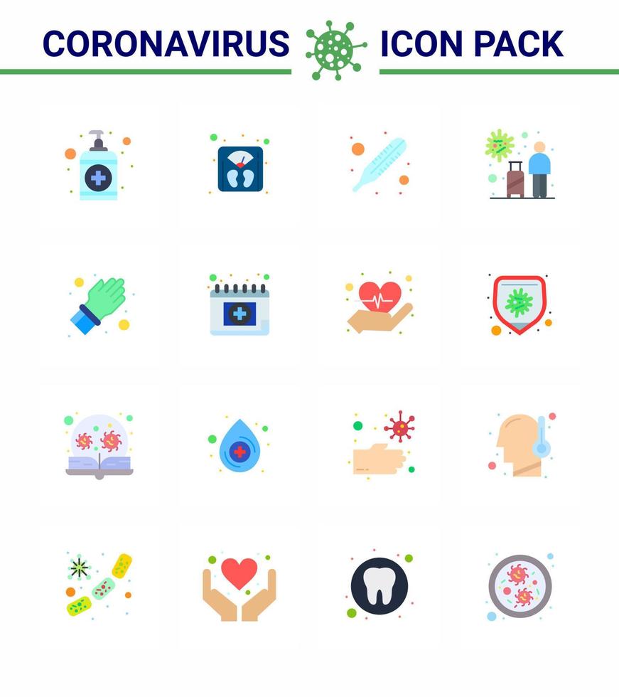 16 platt Färg uppsättning av korona virus epidemi ikoner sådan som hand virus feber resa turist viral coronavirus 2019 nov sjukdom vektor design element