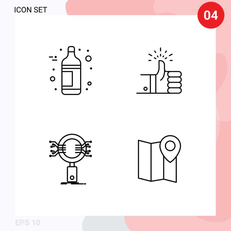 4-Benutzeroberflächen-Linienpaket mit modernen Zeichen und Symbolen der Alkoholsuche wie bearbeitbare Vektordesign-Elemente der Überprüfungsforschung vektor