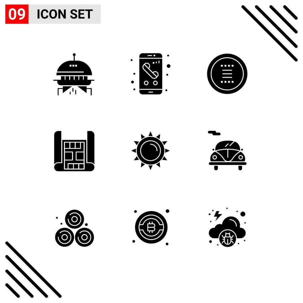 uppsättning av 9 modern ui ikoner symboler tecken för ljusstyrka byggnad app konstruktion navigering redigerbar vektor design element