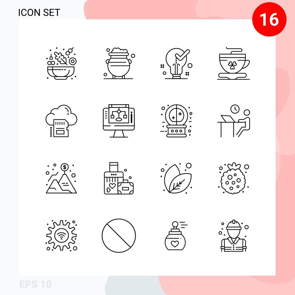 Vektorpaket mit 16 Symbolen im kreativen Umrisspaket im Linienstil isoliert auf weißem Hintergrund für Web und Handy vektor
