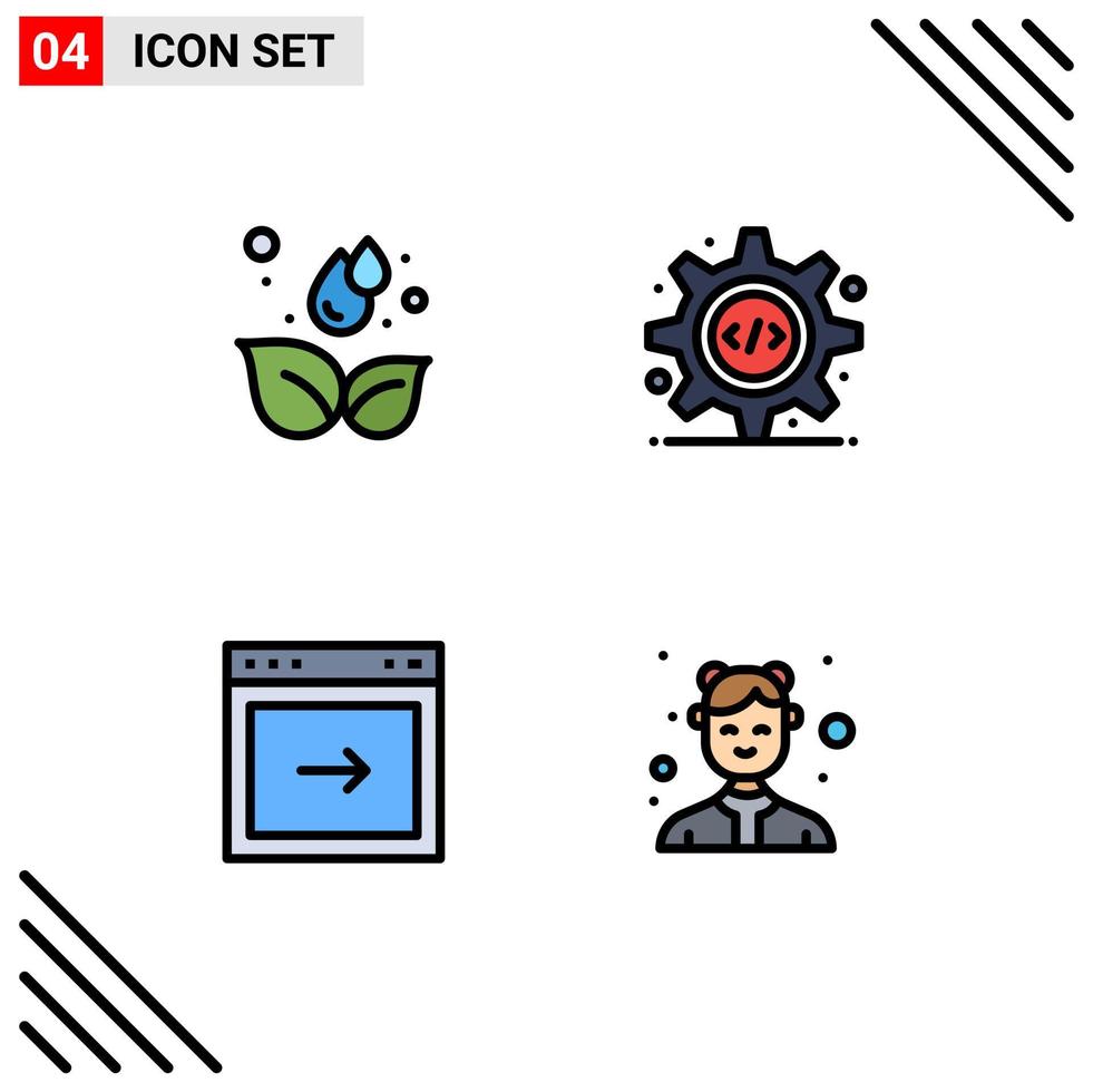 Gruppe von 4 gefüllten flachen Farben Zeichen und Symbolen für bearbeitbare Vektordesign-Elemente der Erde Browser Blatt Quellcode Website vektor