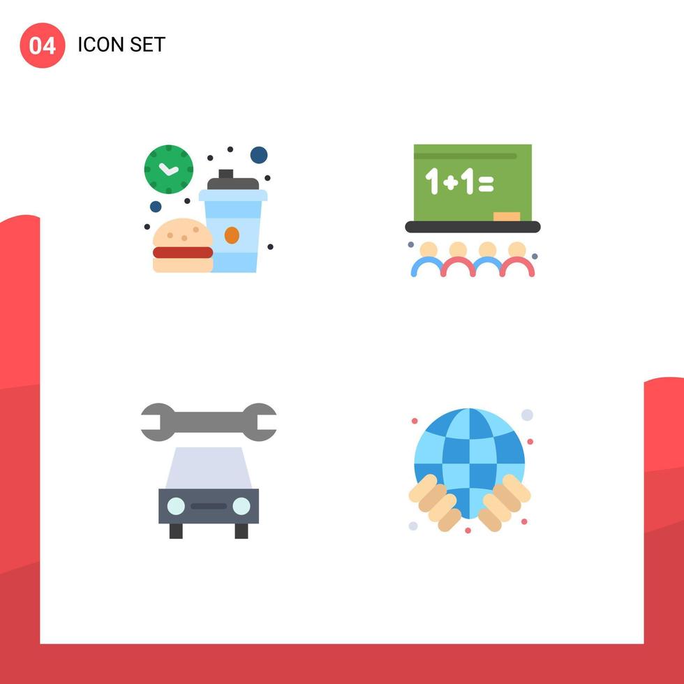 uppsättning av 4 modern ui ikoner symboler tecken för ha sönder bil lunch konst styrelse service redigerbar vektor design element