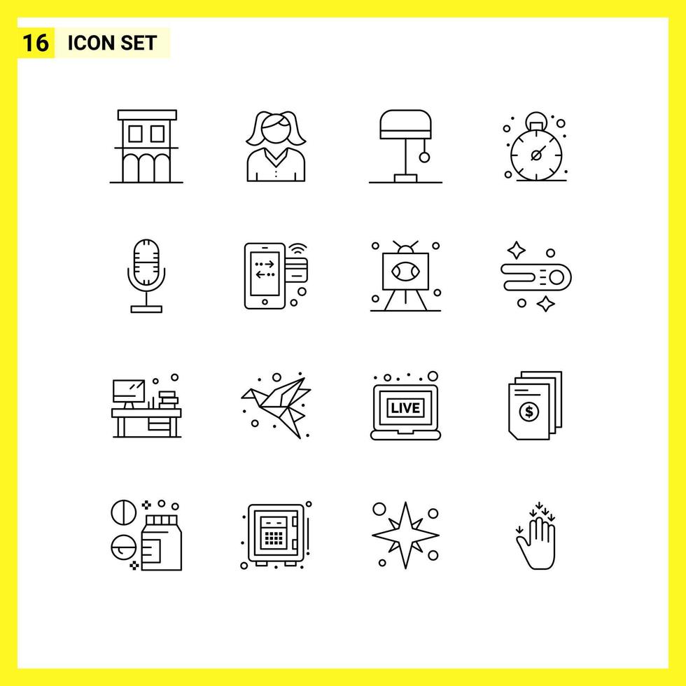 uppsättning av 16 modern ui ikoner symboler tecken för mikrofon utsända skrivbord audio förvaltning redigerbar vektor design element