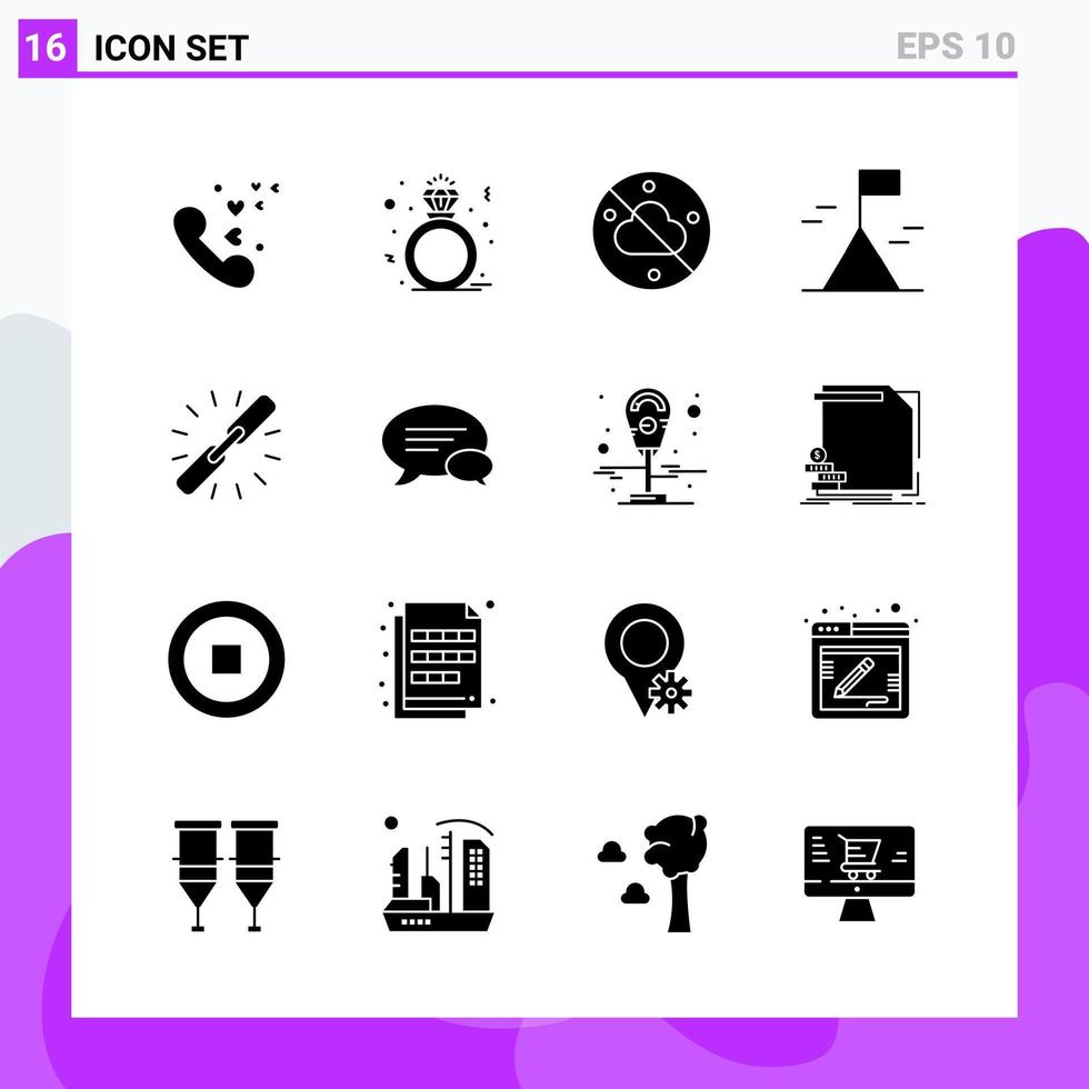 Satz von 16 Symbolen im soliden Stil kreative Glyphensymbole für Website-Design und mobile Apps einfaches solides Symbolzeichen isoliert auf weißem Hintergrund 16 Symbole vektor