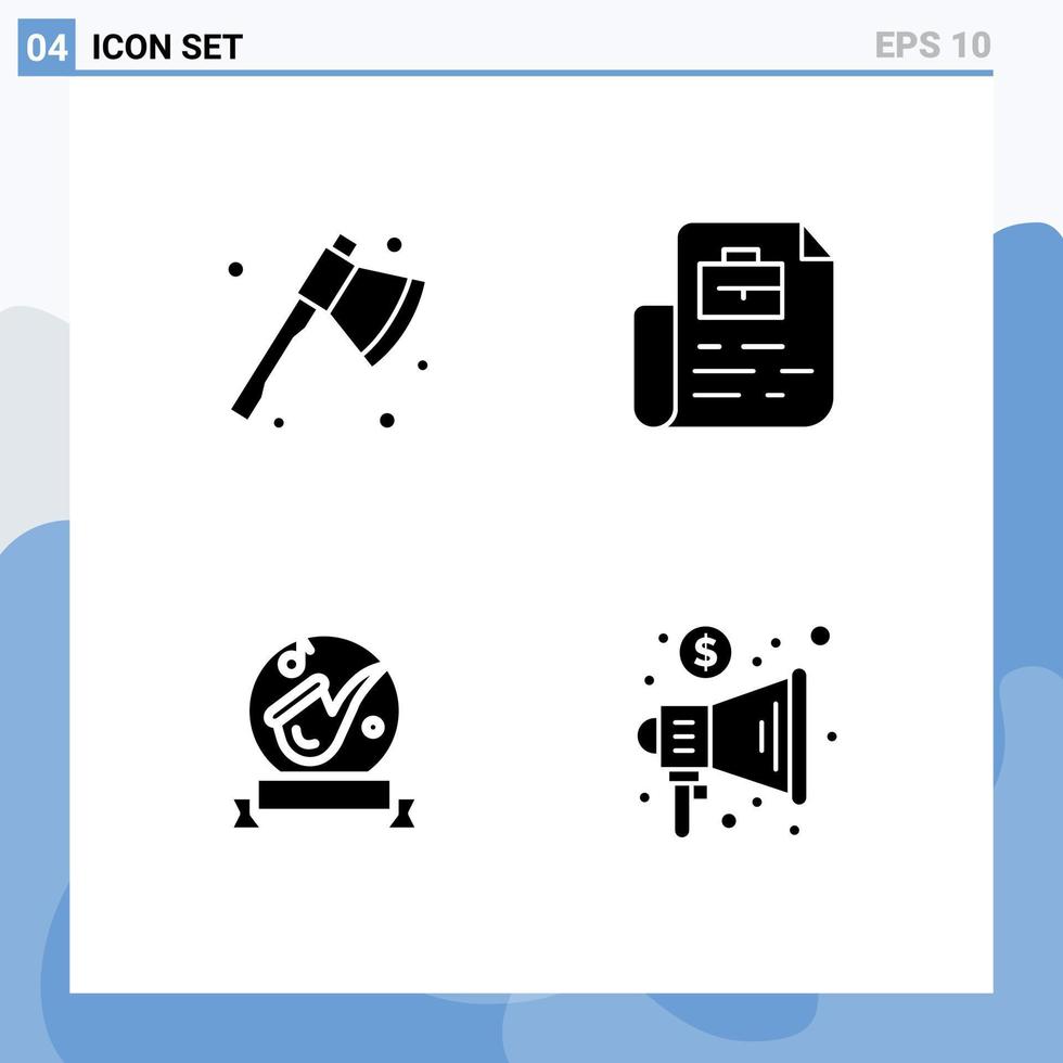 Packung mit 4 modernen Solid-Glyphen-Zeichen und Symbolen für Web-Printmedien wie Axt-Instrument-Cleaver-Datei spielen editierbare Vektordesign-Elemente vektor