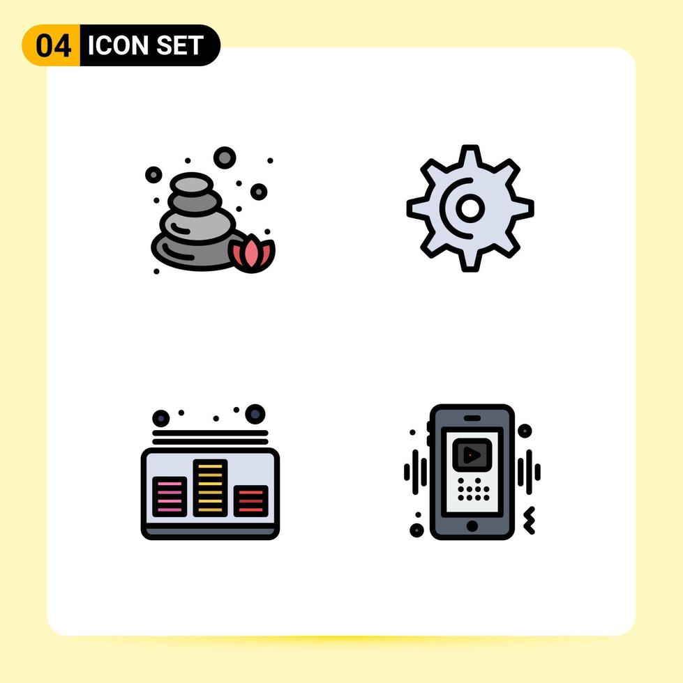 satz von 4 modernen ui-symbolen symbole zeichen für steine ebene radzähne sound editierbare vektordesignelemente vektor