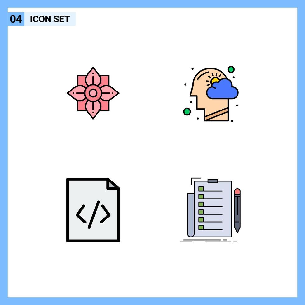 4 universelle Filledline-Flachfarben für Web- und mobile Anwendungen Blumencode chinesischer menschlicher Kopf html editierbare Vektordesign-Elemente vektor
