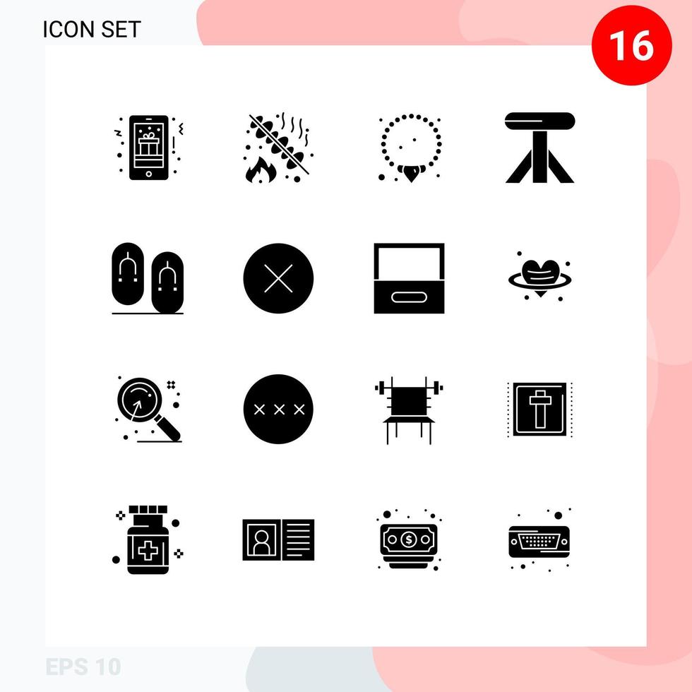 16 universelle solide Glyphen für Web- und mobile Anwendungen, Schuhe, Flip-Party-Tische, die editierbare Vektordesign-Elemente speisen vektor