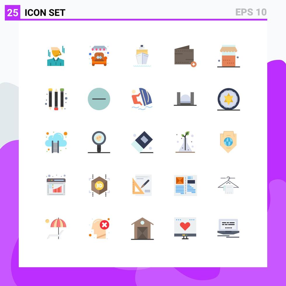 grupp av 25 platt färger tecken och symboler för mat plånbok båt e Lägg till redigerbar vektor design element