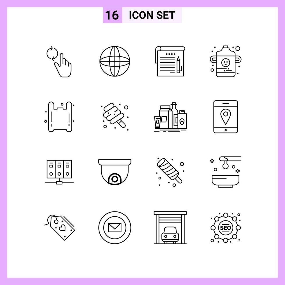 16 Symbole in Linienstil-Umrisssymbolen auf weißem Hintergrund kreative Vektorzeichen für Web-Mobile und Druck vektor