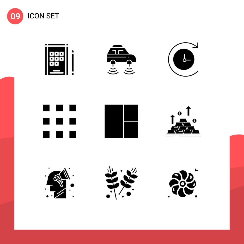 modern uppsättning av 9 fast glyfer och symboler sådan som pengar mynt säkerhetskopiering guld rutnät redigerbar vektor design element