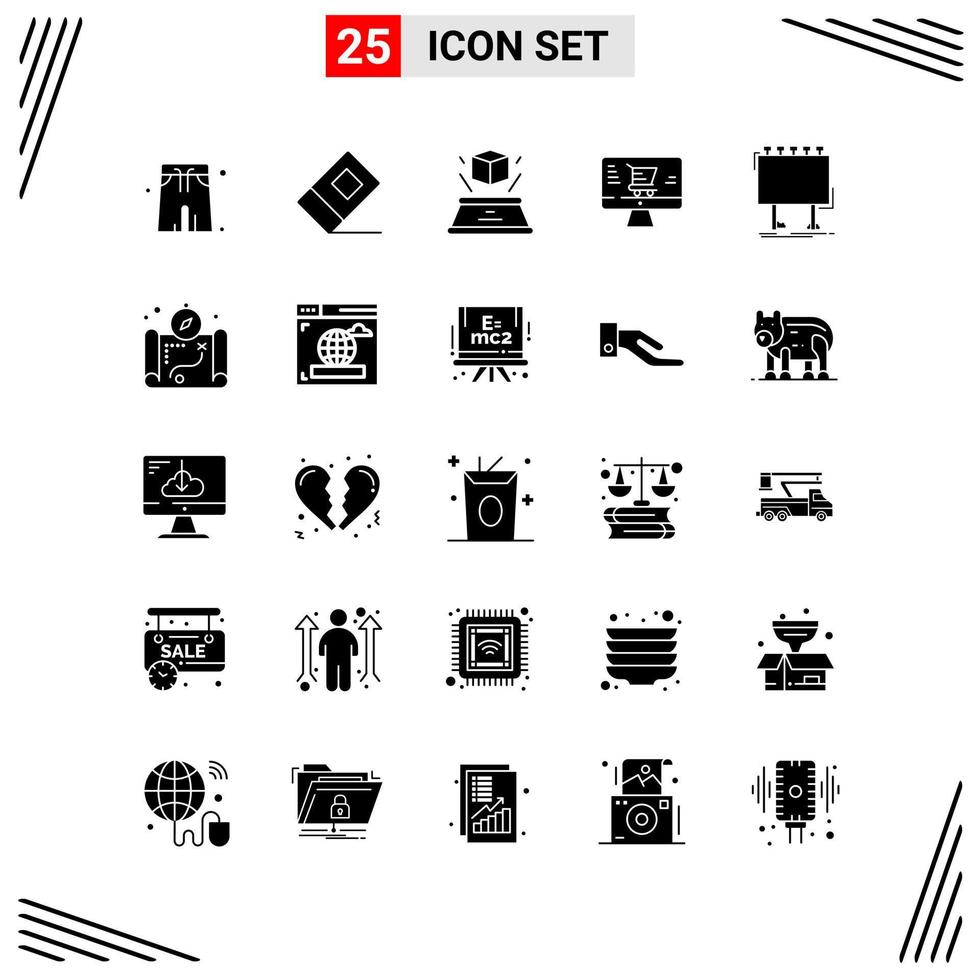 25 ikoner fast stil rutnät baserad kreativ glyf symboler för hemsida design enkel fast ikon tecken isolerat på vit bakgrund 25 ikon uppsättning vektor