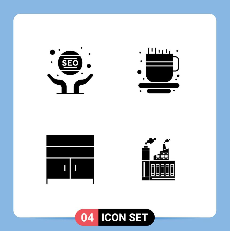uppsättning av 4 modern ui ikoner symboler tecken för företag skåp seo kopp interiör redigerbar vektor design element