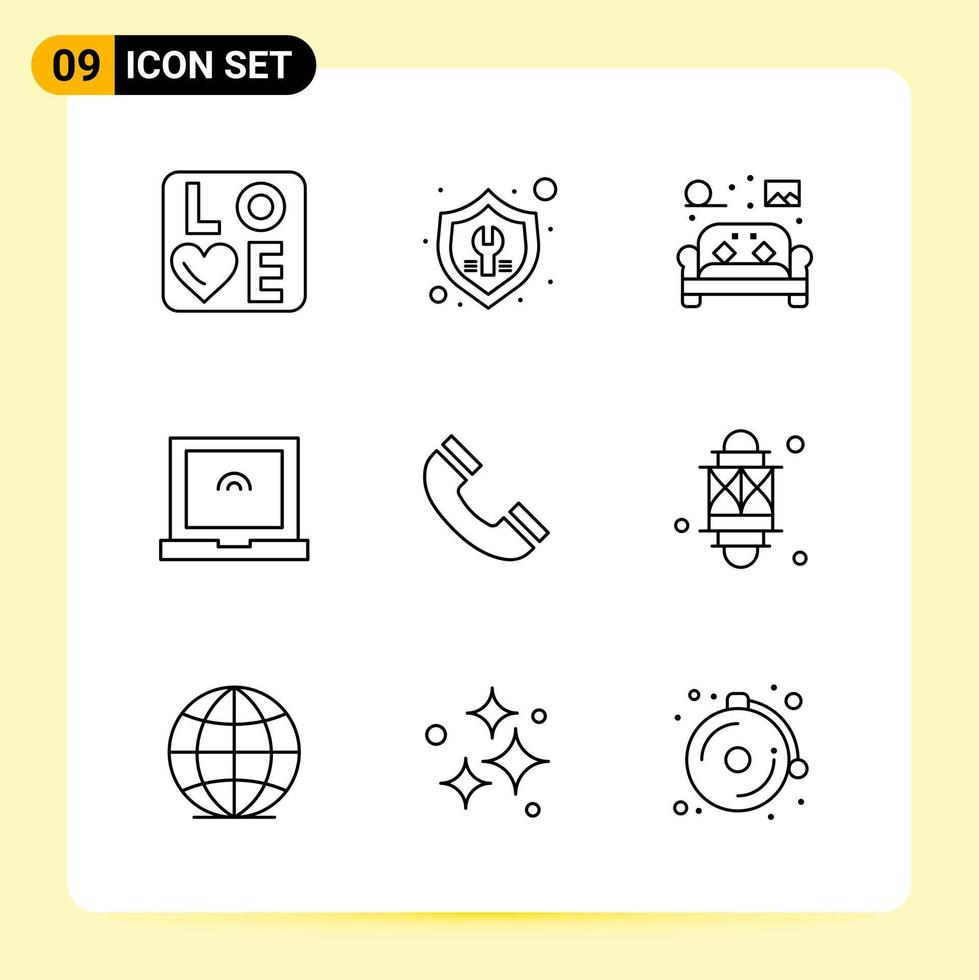 9 kreativ ikoner för modern hemsida design och mottaglig mobil appar 9 översikt symboler tecken på vit bakgrund 9 ikon packa vektor