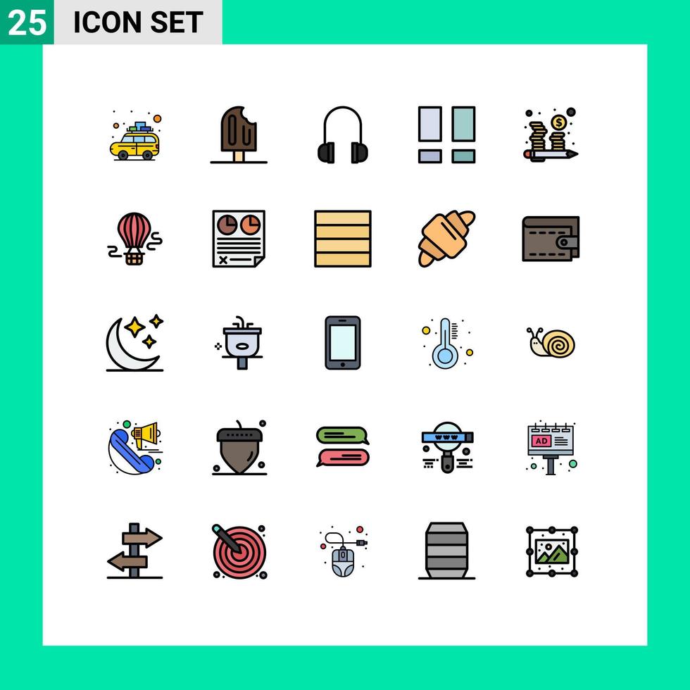 redigerbar vektor linje packa av 25 enkel fylld linje platt färger av mynt Foto is grädde layout collage redigerbar vektor design element