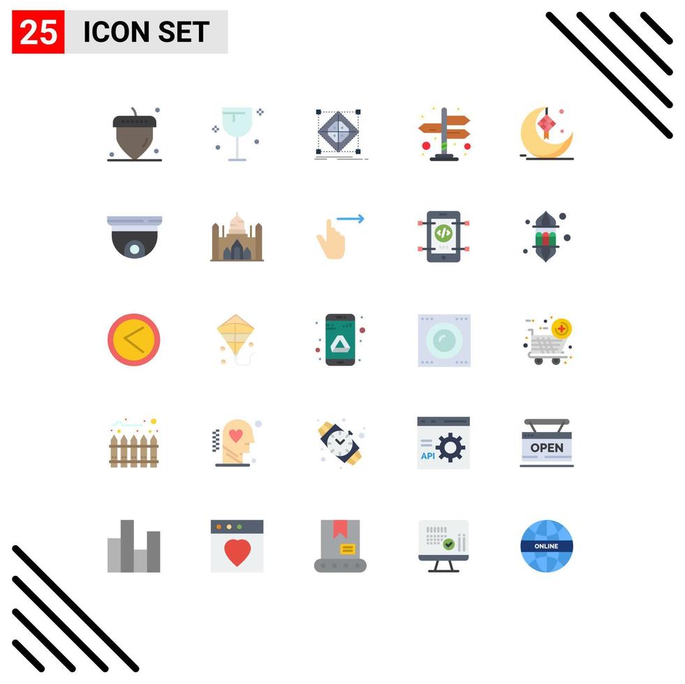 25 flaches Farbpaket der Benutzeroberfläche mit modernen Zeichen und Symbolen der Dekoration Mondcluster Pfeile Richtungen editierbare Vektordesign-Elemente vektor
