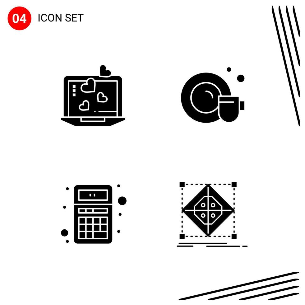 Sammlung von 4 Vektorsymbolen im soliden Stil Pixel perfekte Glyphensymbole für Web und mobile solide Symbolzeichen auf weißem Hintergrund 4 Symbole vektor