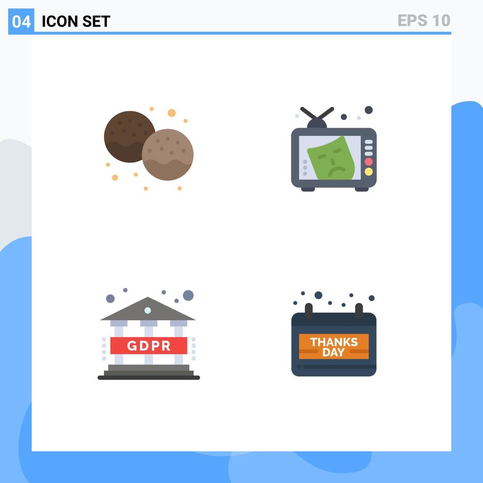 editierbares Vektorlinienpaket mit 4 einfachen flachen Symbolen der Bäckereifarbe essen Maske gdpr editierbare Vektordesign-Elemente vektor