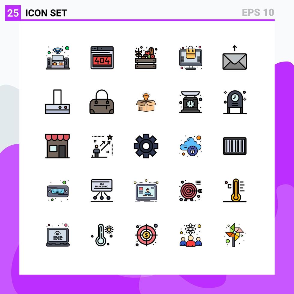 Stock Vector Icon Pack mit 25 Zeilenzeichen und Symbolen für die Nachricht Online-Farm-Einkaufsauftrag Bestellung genehmigte editierbare Vektordesign-Elemente