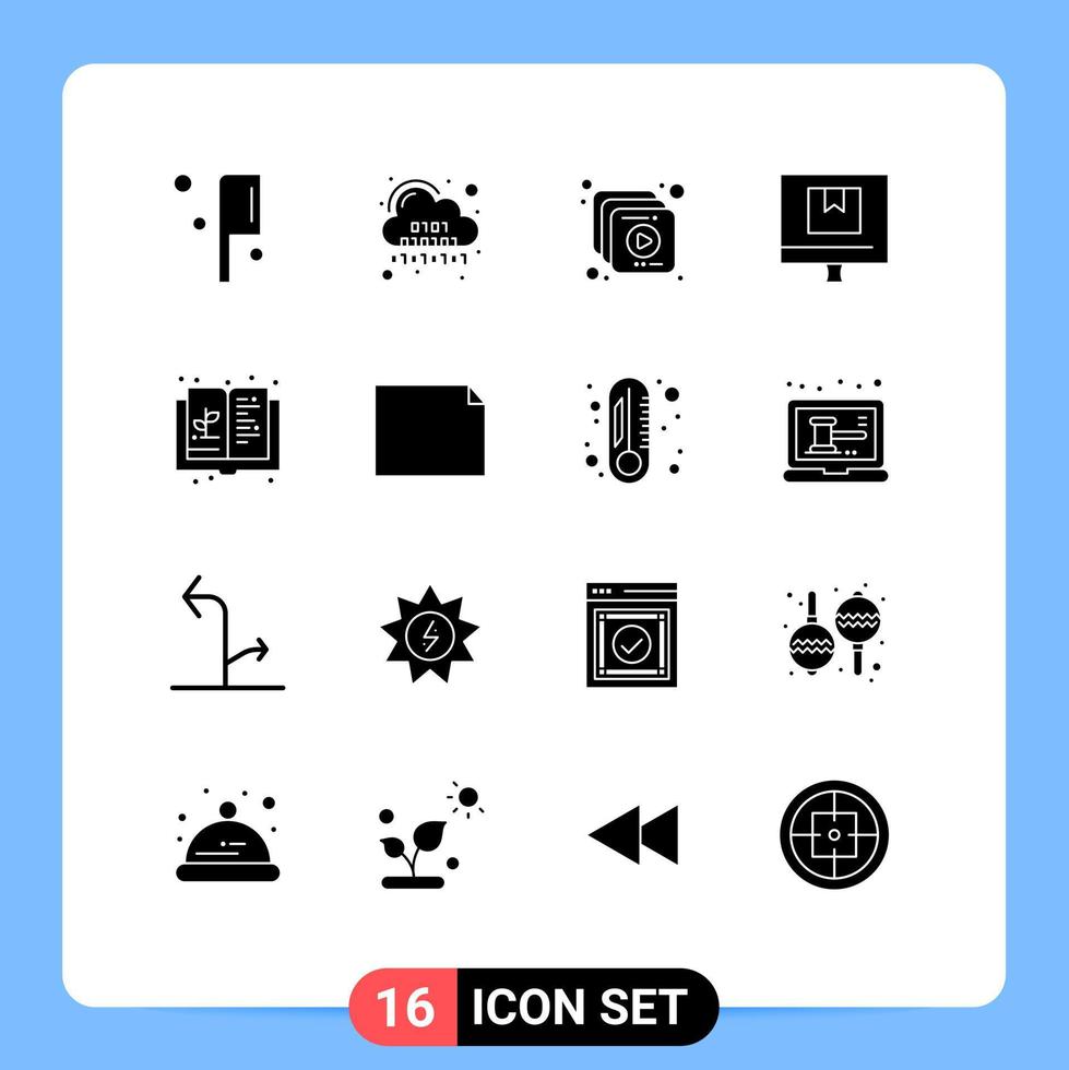 moderner Satz von 16 soliden Glyphen Piktogramm der Bildung Online-Sammlung E-Commerce editierbare Vektordesign-Elemente vektor