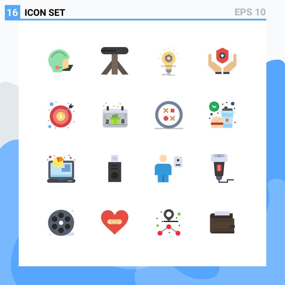 uppsättning av 16 vektor platt färger på rutnät för bank skydda Glödlampa medicin ljus redigerbar packa av kreativ vektor design element