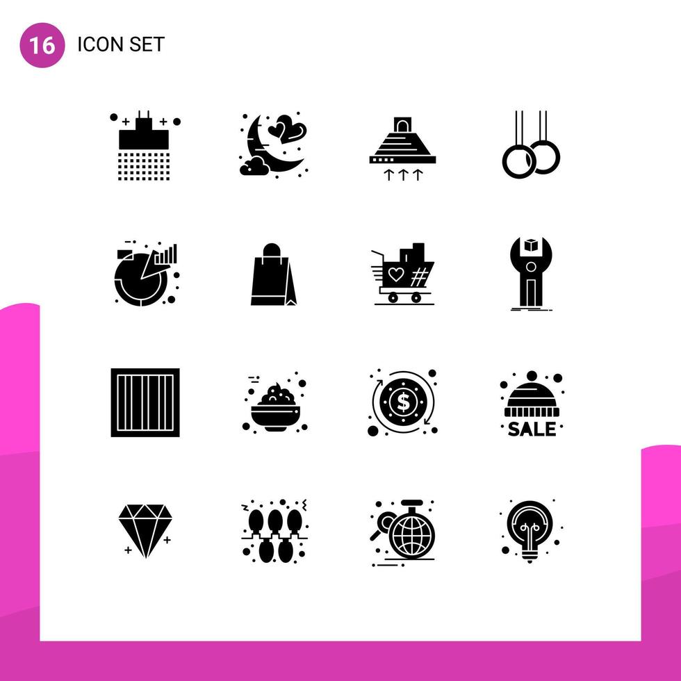Stock Vector Icon Pack mit 16 Linienzeichen und Symbolen für Chart-Gymnastik romantischer sportlicher Auspuff editierbare Vektordesign-Elemente