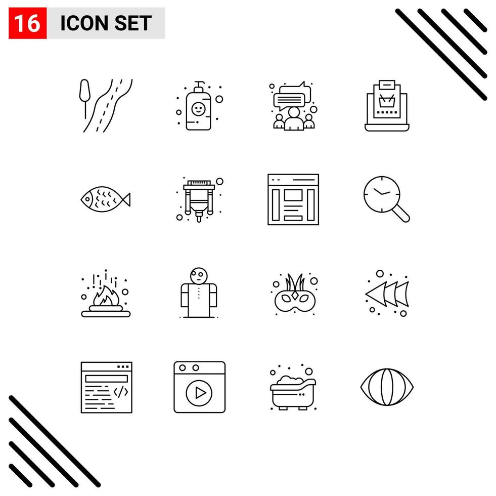 16 universell översikt tecken symboler av mat handla grupp affär internet redigerbar vektor design element