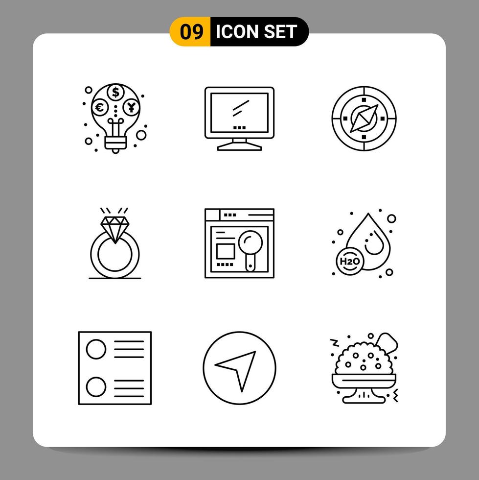 9 svart ikon packa översikt symboler tecken för mottaglig mönster på vit bakgrund 9 ikoner uppsättning vektor