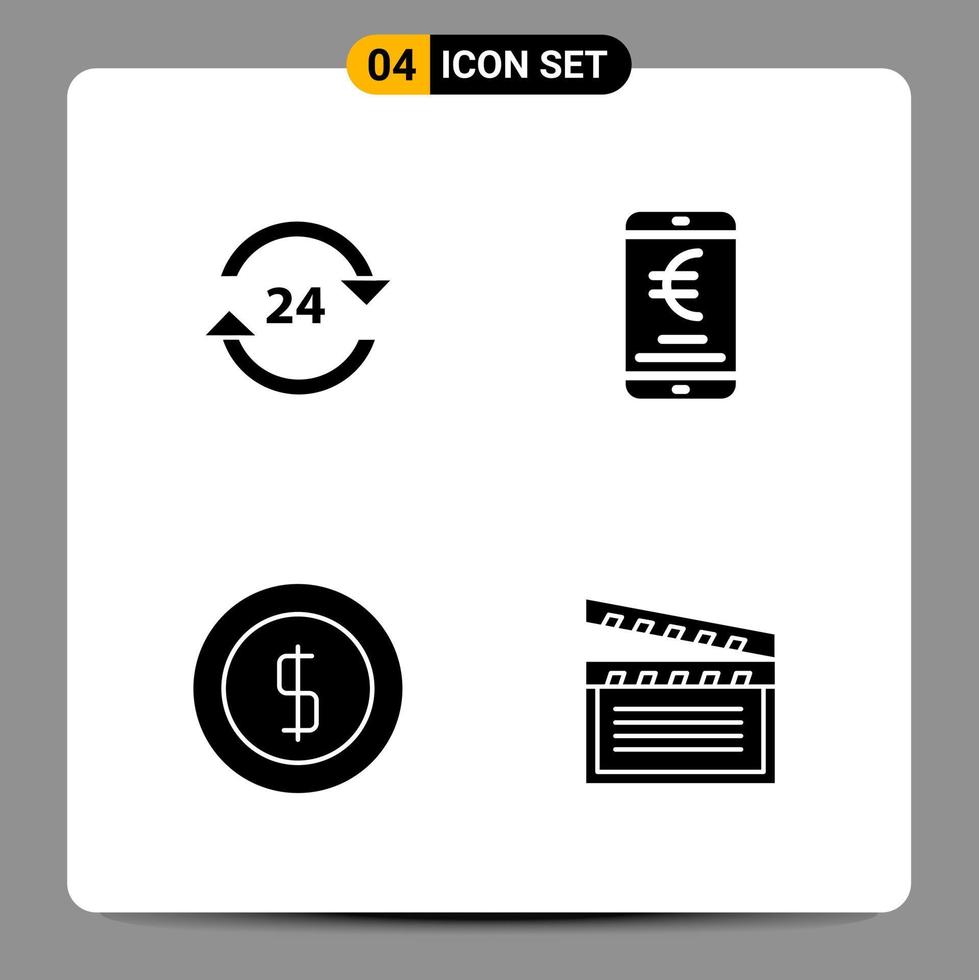 4 schwarze Icon-Pack-Glyphen-Symbole Zeichen für ansprechende Designs auf weißem Hintergrund 4 Icons gesetzt vektor