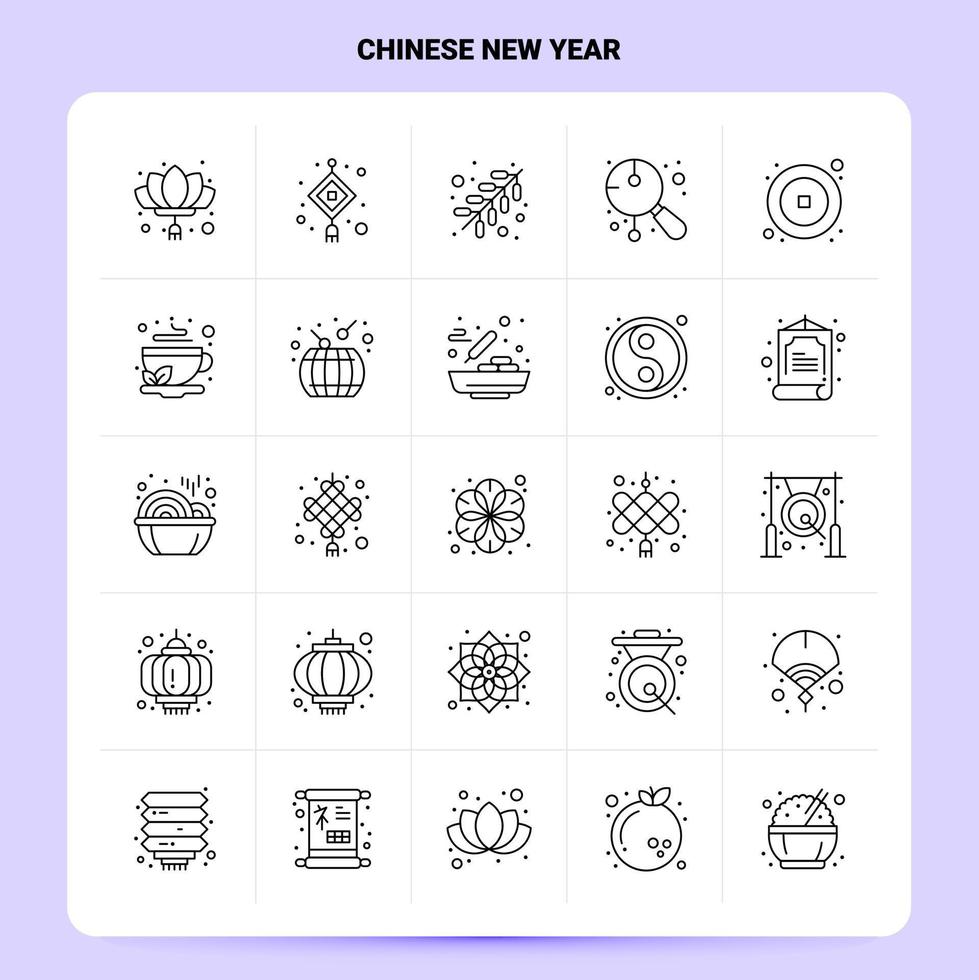 översikt 25 kinesisk ny år ikon uppsättning vektor linje stil design svart ikoner uppsättning linjär piktogram packa webb och mobil företag idéer design vektor illustration