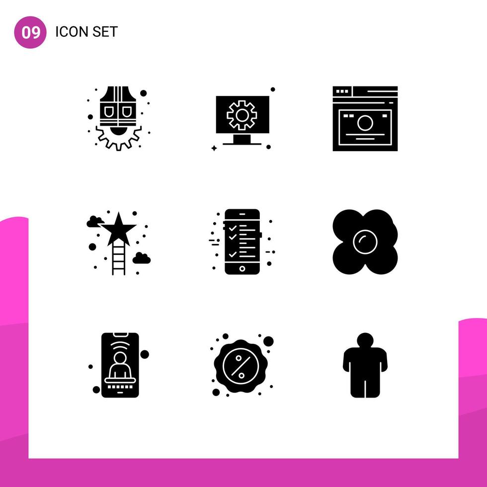 Stock Vector Icon Pack mit 9 Zeilen Zeichen und Symbolen für den Erfolg Star Layout Treppen Web editierbare Vektordesign-Elemente