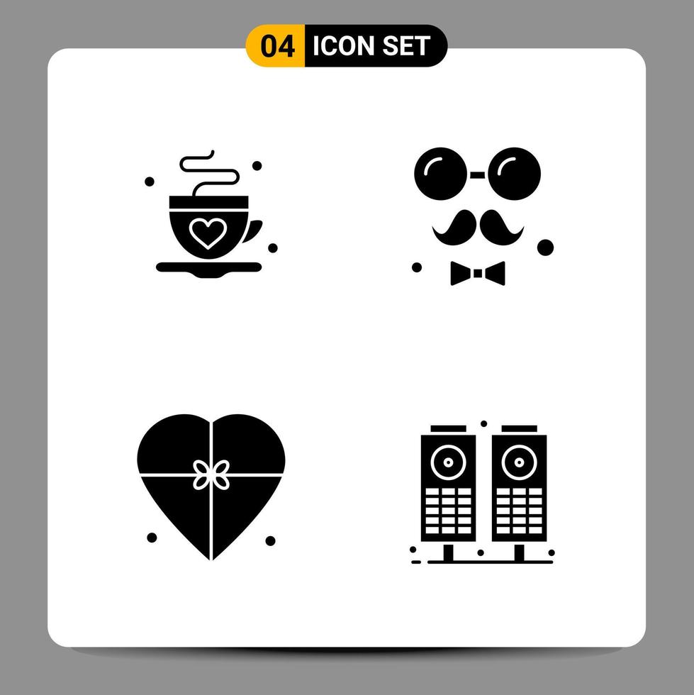 4 schwarze Icon-Pack-Glyphen-Symbole Zeichen für ansprechende Designs auf weißem Hintergrund 4 Icons gesetzt vektor