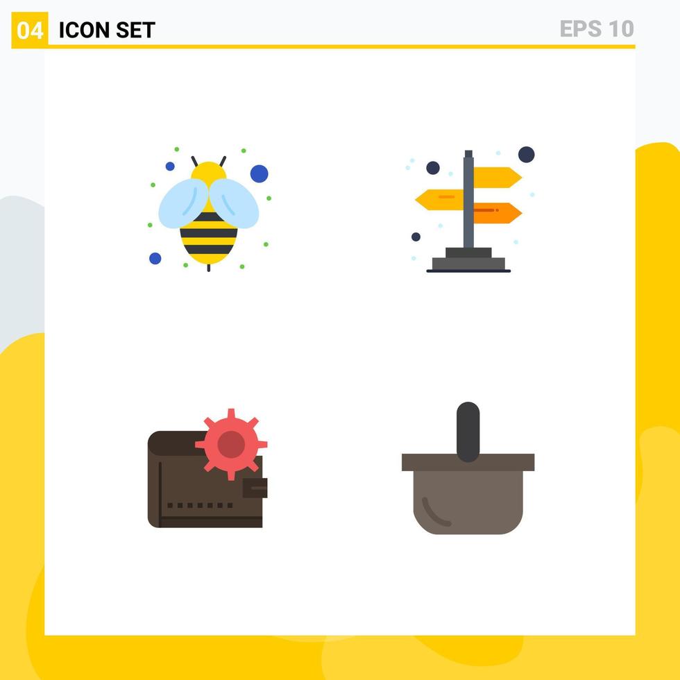 Packung mit 4 kreativen flachen Symbolen von Bienengeldpfeilen Geldbörse editierbare Vektordesign-Elemente vektor