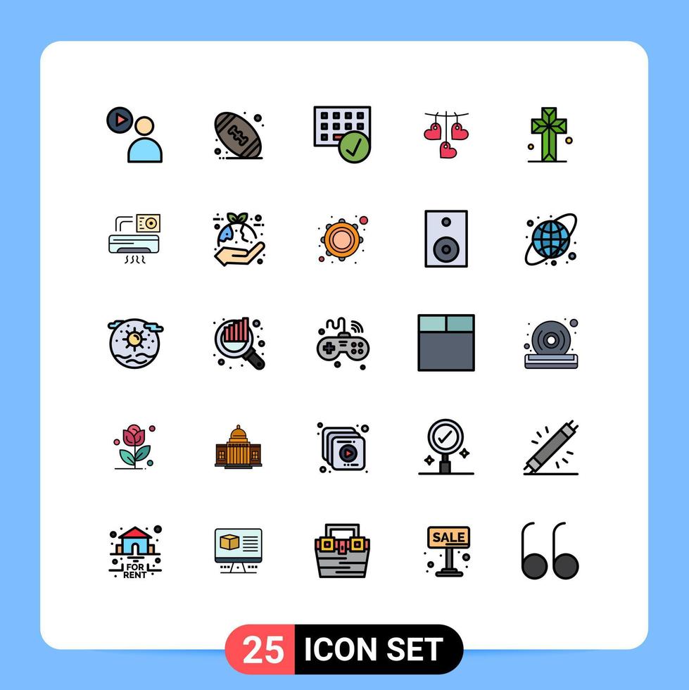25 universell fylld linje platt färger uppsättning för webb och mobil tillämpningar kyrka hängande ansluten kärlek hjärta redigerbar vektor design element