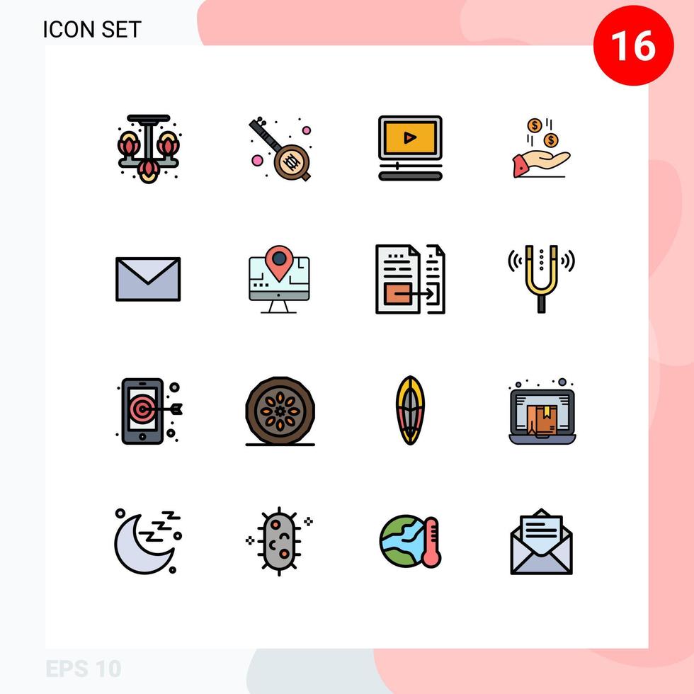 Stock-Vektor-Icon-Pack mit 16 Zeilenzeichen und Symbolen für E-Mail-Währung Videogeld handbearbeitbare kreative Vektordesign-Elemente vektor