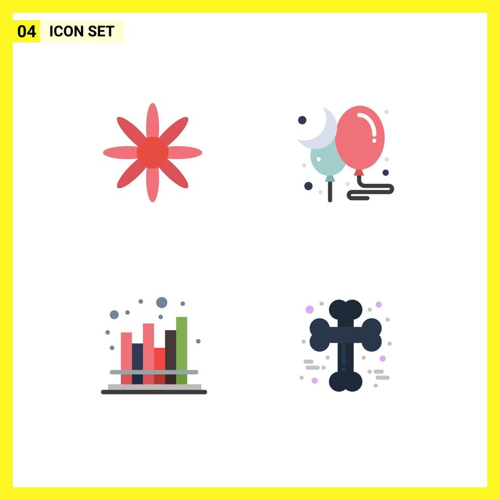 uppsättning av 4 modern ui ikoner symboler tecken för blomma prognos ballong fest modern redigerbar vektor design element