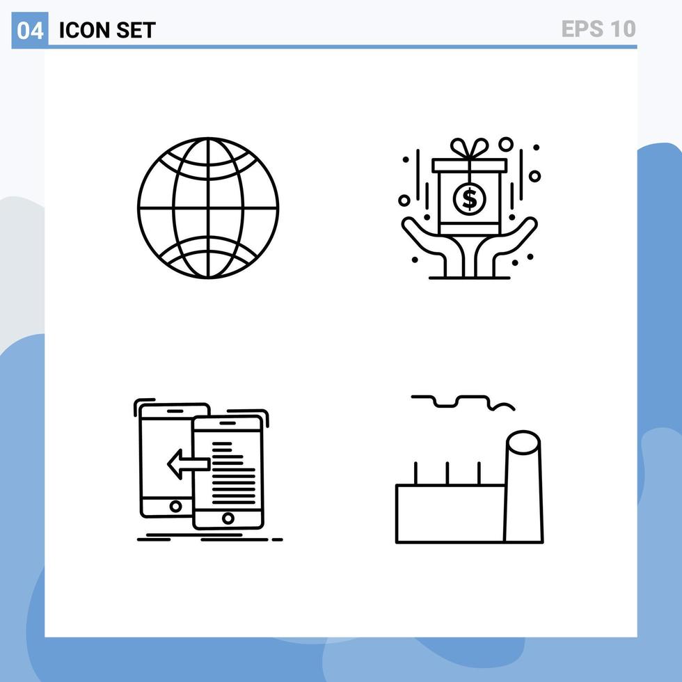 piktogram uppsättning av 4 enkel fylld linje platt färger av global mobil tilldela fond flytta redigerbar vektor design element