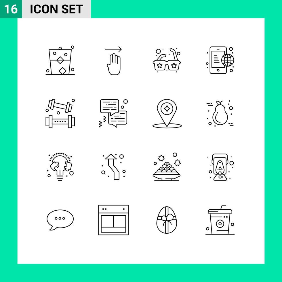 grupp av 16 konturer tecken och symboler för friidrott internet rätt global företag redigerbar vektor design element